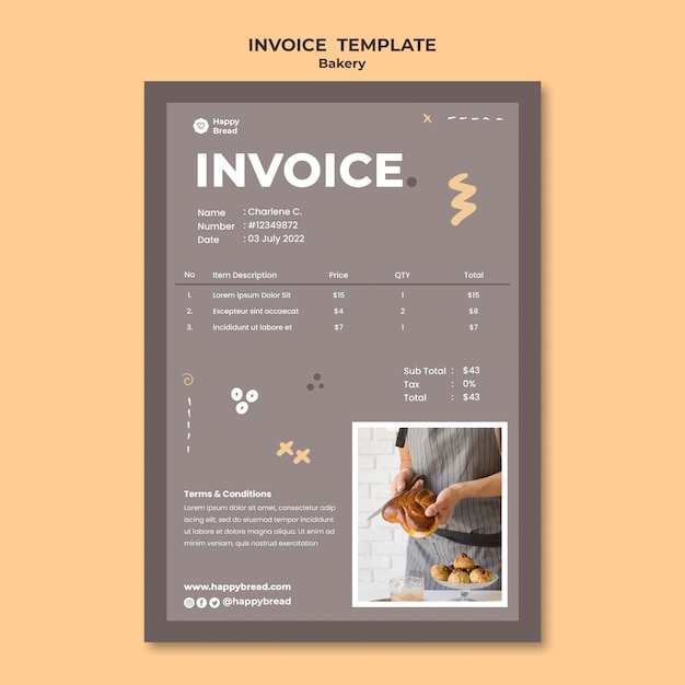 Free PSD vertical invoice template for bread shop