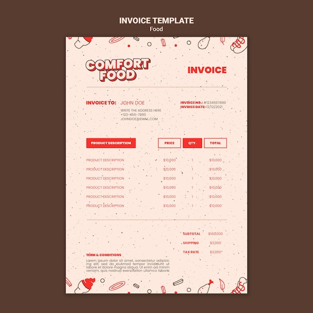 Free PSD vertical invoice template for hot dog comfort food