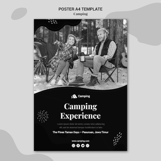 Vertical monochrome poster template for camping with couple