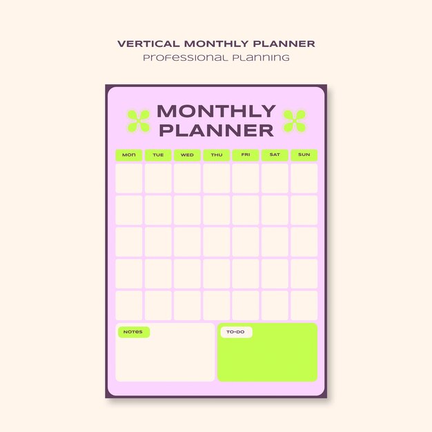Vertical monthly planner template