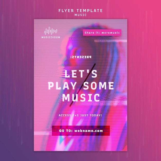 Free PSD vertical neon flyer template for music with artist