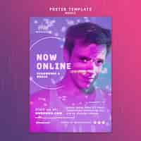 PSD gratuito modello di poster al neon verticale per musica con artista