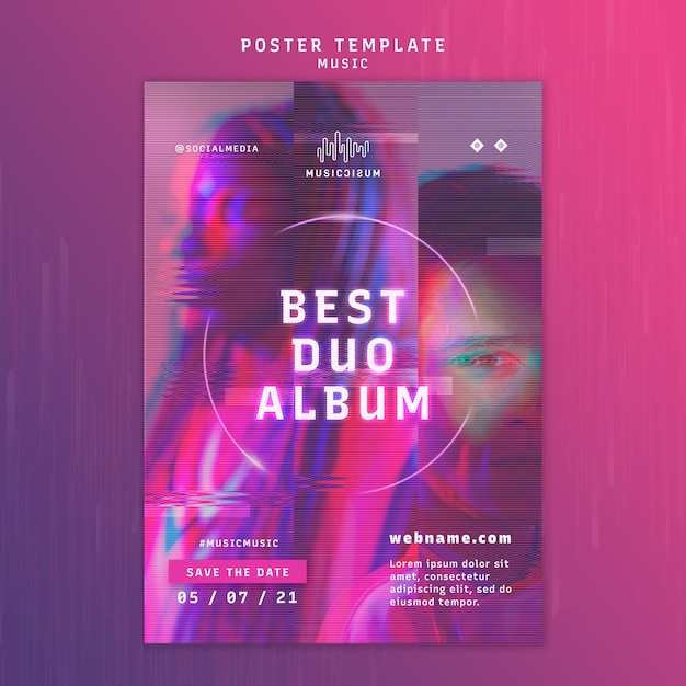 Vertical neon poster template for music with artist