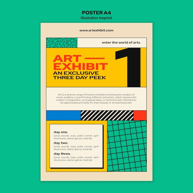 PSD gratuito poster verticale per mostra d'arte