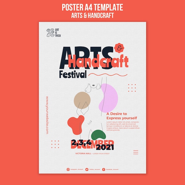 PSD gratuito poster verticale per festival di arti e mestieri