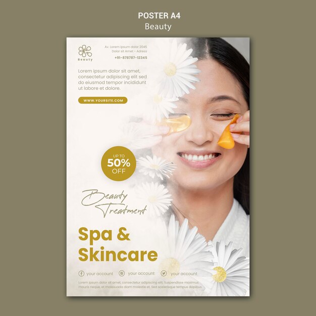 Vertical poster for beauty and spa with woman and chamomile flowers