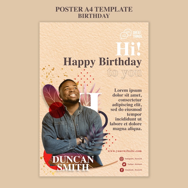 PSD gratuito poster verticale per la celebrazione dell'anniversario di compleanno