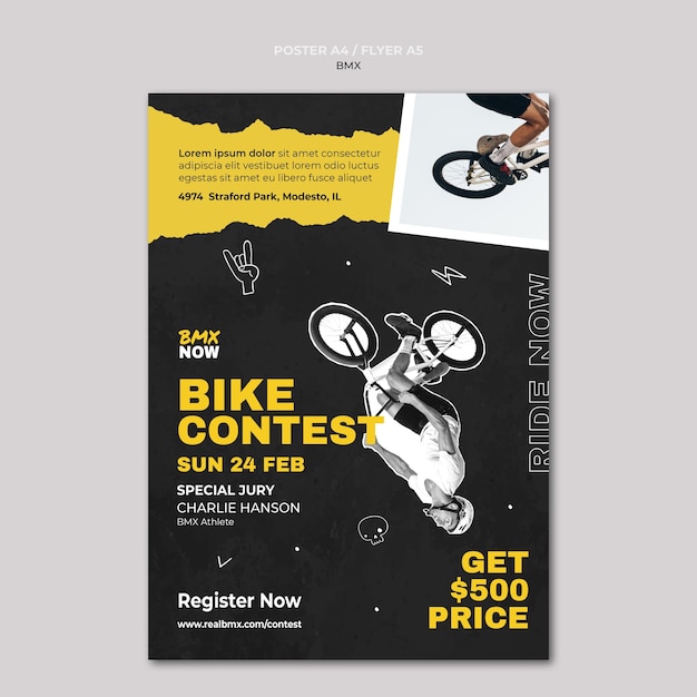 Free PSD vertical poster for bmx biking with man and bicycle