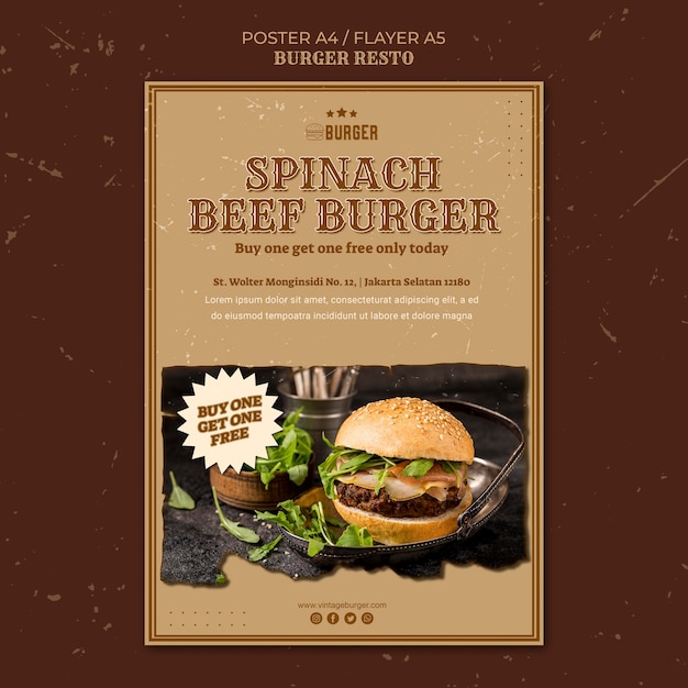 Free PSD vertical poster for burger restaurant