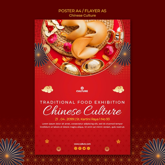 Free PSD vertical poster for chinese culture exhibition