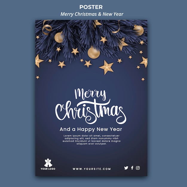 免费PSD垂直海报圣诞和新年
