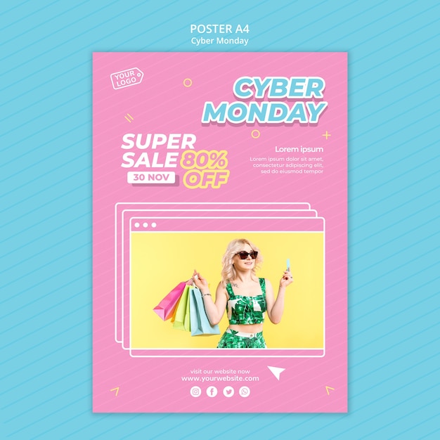 Free PSD vertical poster for cyber monday shopping