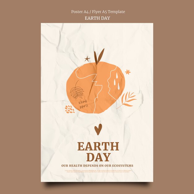 구겨진 종이 질감과 손으로 그린 요소가 있는 지구의 날 세로 포스터
