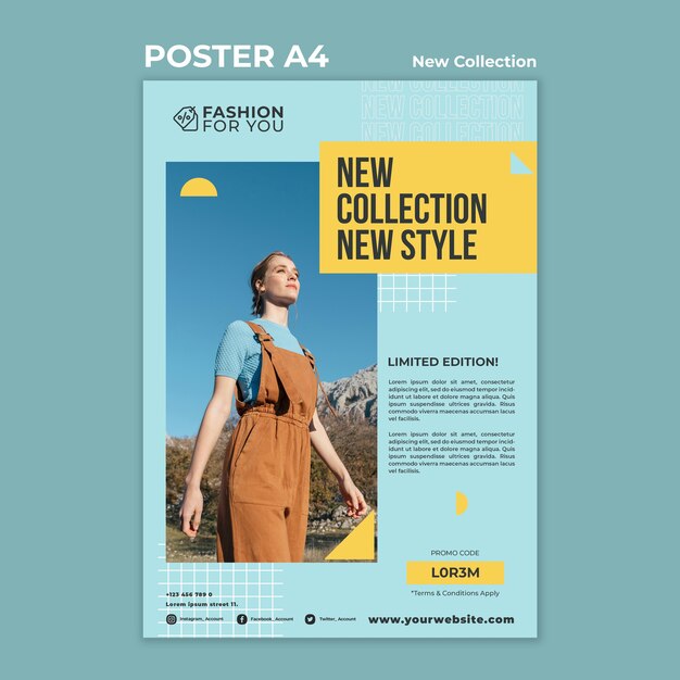 vertical poster for fashion collection with woman in nature