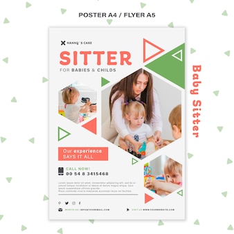 Vertical poster for female baby-sitter with children