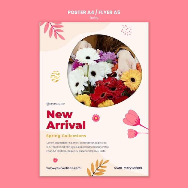 Free PSD vertical poster for flower shop with spring flowers