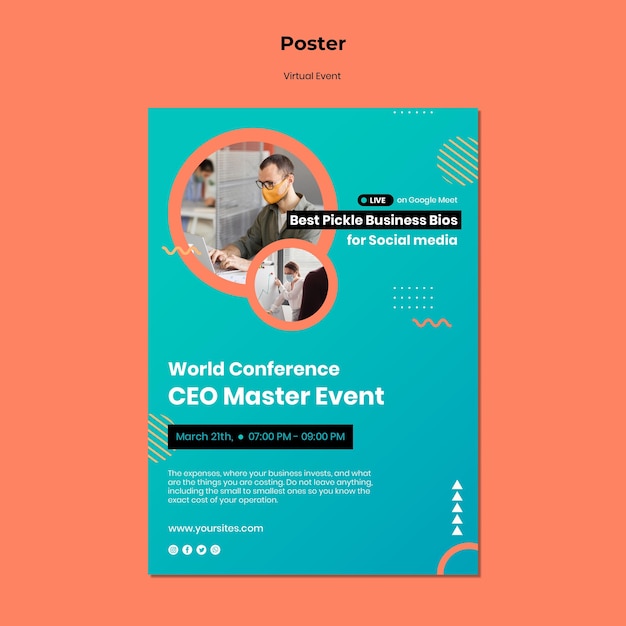 Бесплатный PSD Вертикальный плакат для конференции ceo master event