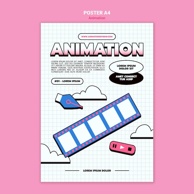 Бесплатный PSD Вертикальный плакат для компьютерной анимации