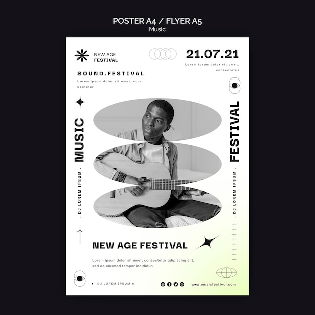 Бесплатный PSD Вертикальный плакат для музыкального фестиваля нью-эйдж
