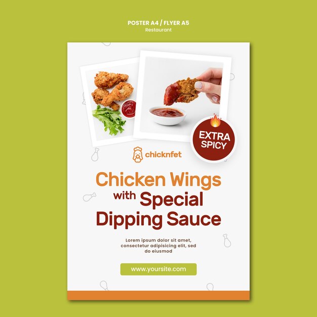 Free PSD vertical poster for fried chicken dish restaurant