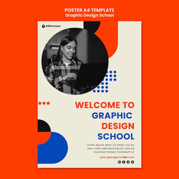 Vertical poster PSD template for graphic design school – free PSD download