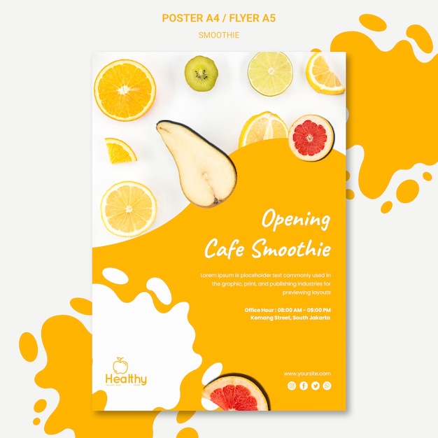 Free PSD vertical poster for healthy fruit smoothies