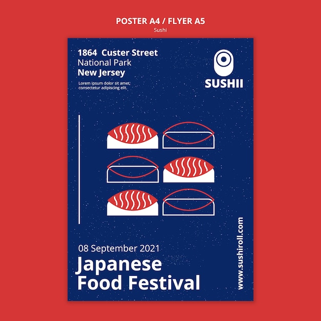 Free PSD vertical poster for japanese food festival with sushi