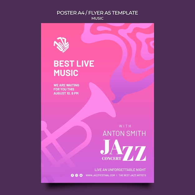 PSD gratuito poster verticale per festival e club jazz