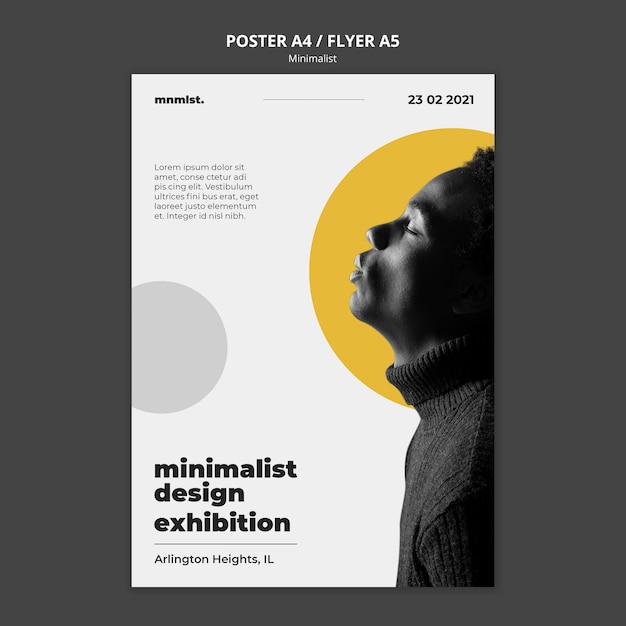 Free PSD vertical poster in minimal style for art gallery with man