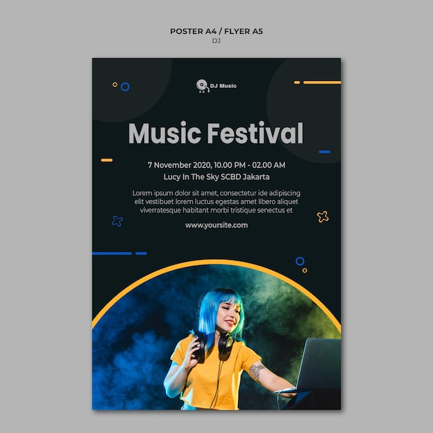 PSD gratuito poster verticale per festival di musica