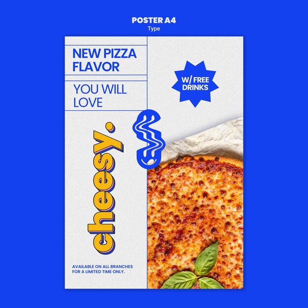 Vertical poster for new cheesy pizza flavor