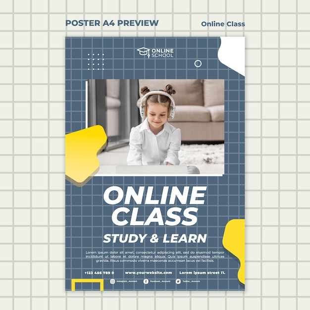 Vertical poster for online classes with child Free Psd
