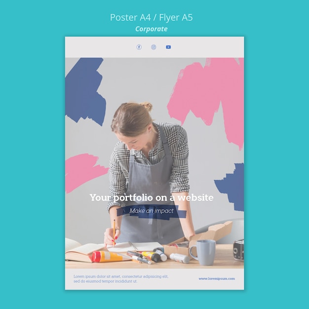 PSD gratuito poster verticale per portfolio di pittura sul sito web