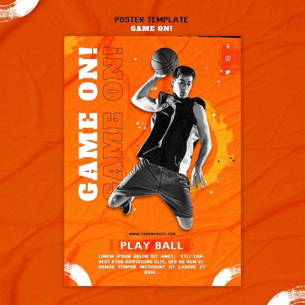 Free PSD vertical poster for playing basketball