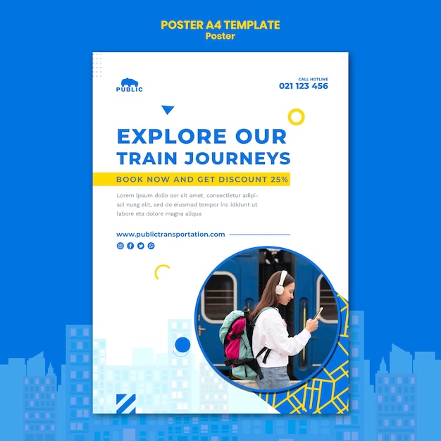 vertical poster for public transportation with female commuter