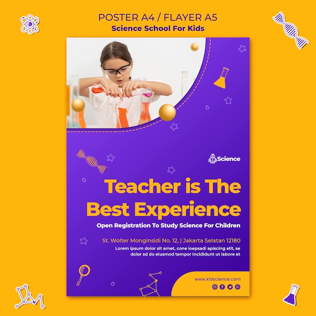 Free PSD vertical poster for science school for children
