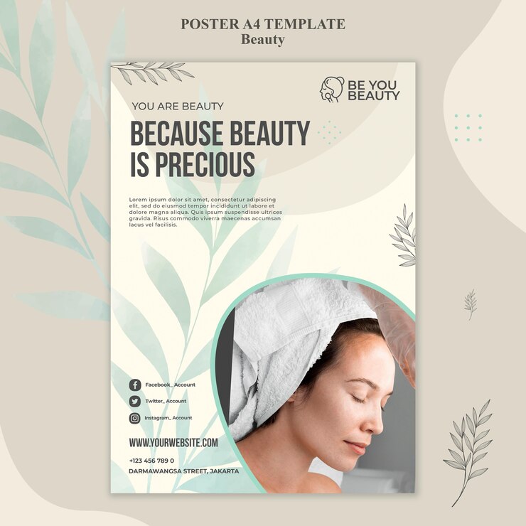 Free PSD vertical poster for skincare and beauty with woman