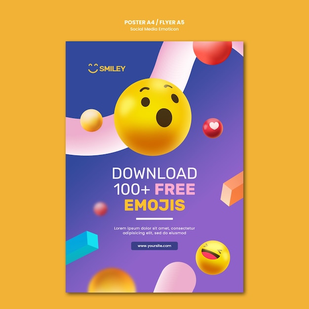 Free PSD vertical poster for social media app emoticons