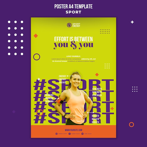 PSD gratuito poster verticale per lo sport con citazioni motivazionali