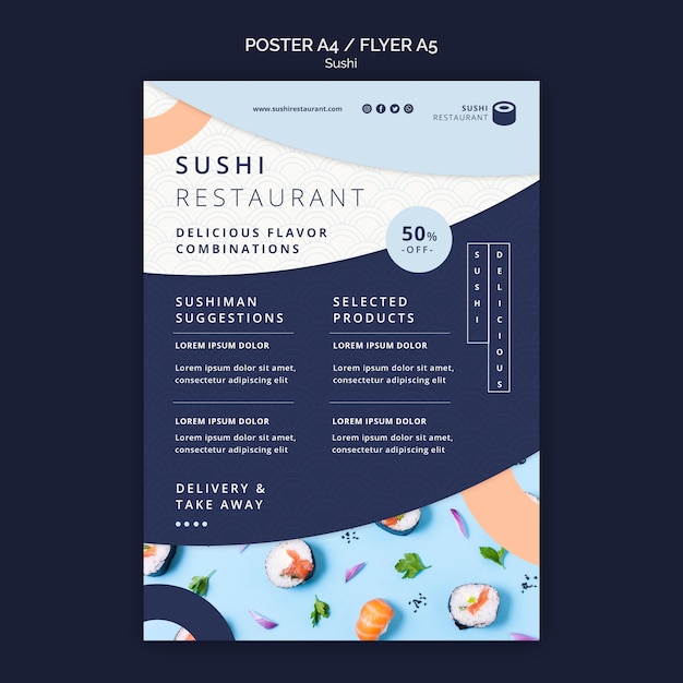 Free PSD vertical poster for sushi restaurant