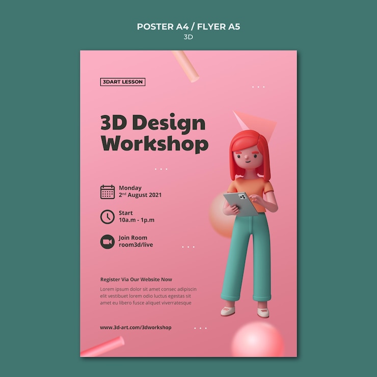Free PSD vertical poster template for 3d design with woman