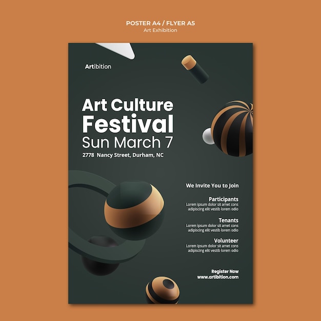 Vertical poster template for art exhibition with geometric shapes