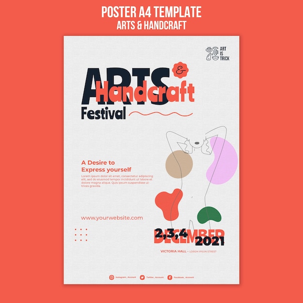 Free PSD vertical poster template for arts and crafts festival