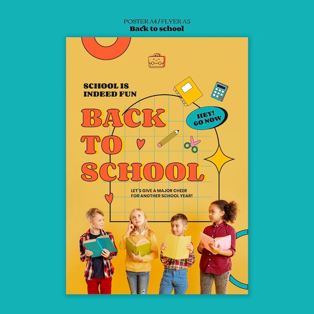 Vertical poster template for back to school with hand drawn elements