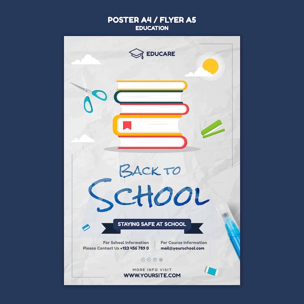 PSD gratuito modello di poster verticale per tornare a scuola