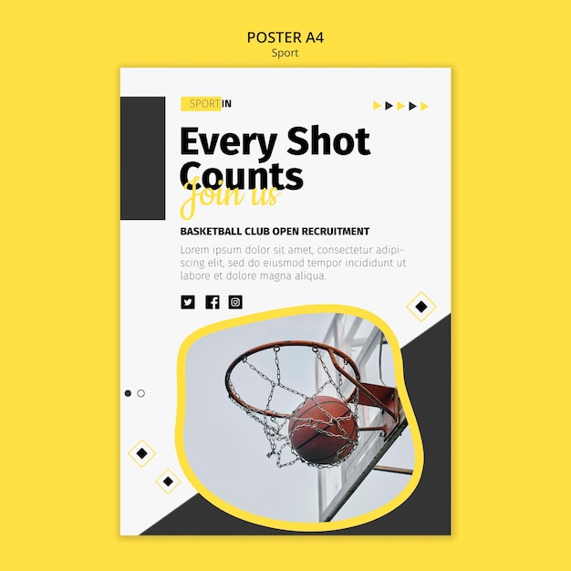 PSD gratuito modello di poster verticale per club di basket