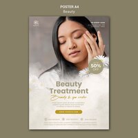 Free PSD vertical poster template for beauty and spa with woman and chamomile flowers