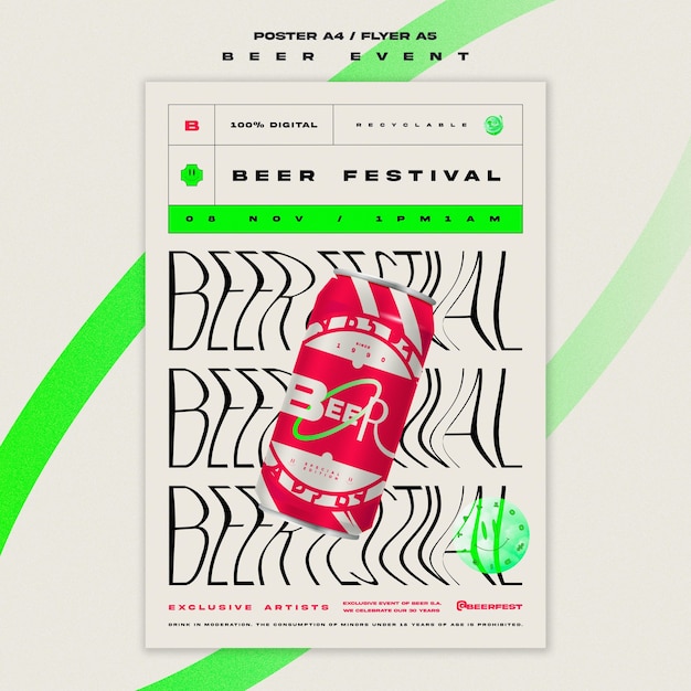 Free PSD vertical poster template for beer festival