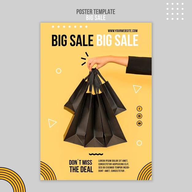 Vertical poster template for big sale with woman holding shopping bags