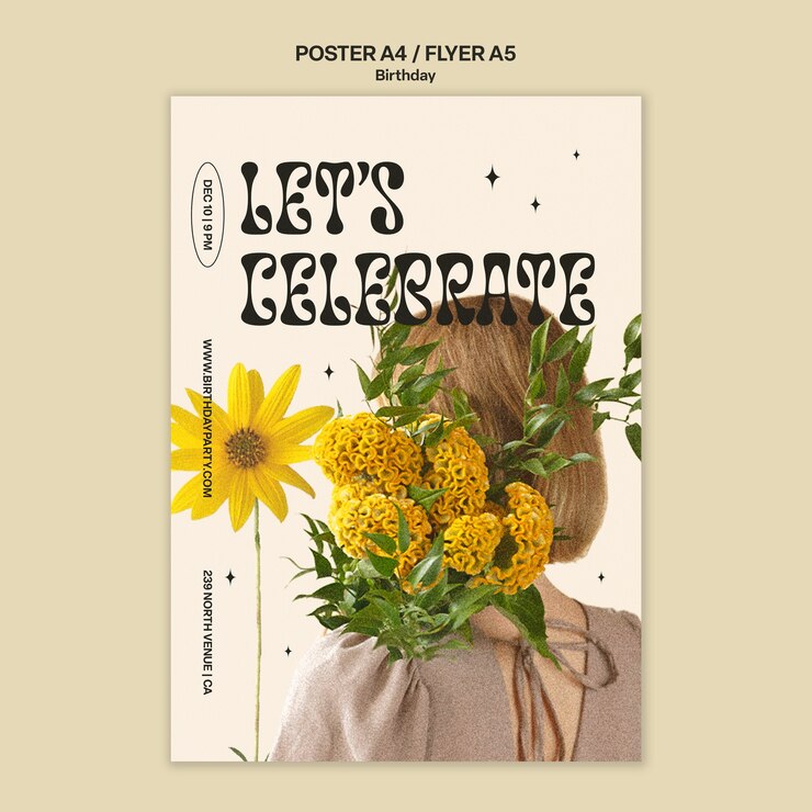 Free PSD vertical poster template for birthday party